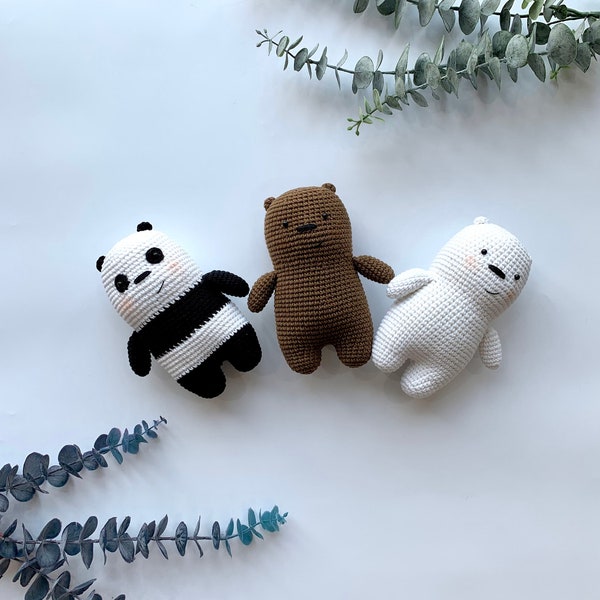 Crochet The Bears baby toys, plush toys, plush baby toys, set of handmade Grizzly, Panda, and Ice Bear toy, birthday gift, Christmas gift