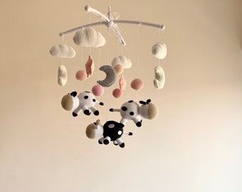 Cows baby mobile, crochet cow, cow baby nursery, moon star cloud babymobile