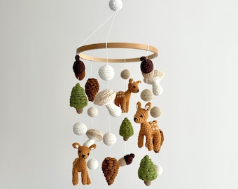 Crochet deer baby nursery, crochet Bambi, Fairy animals baby mobile, handmade forest animals nursery, deers baby mobile, baby shower gift