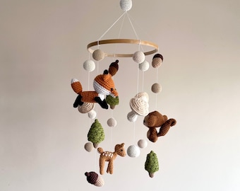 Woodland animals baby mobile, handmade forest animals nursery, jungle animals baby mobile, shower gift