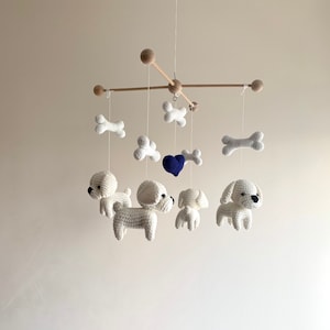 Crochet puppy and bones baby mobile , Crochet dogs play with bones baby nursery, dogs baby mobile, cute gift for baby and dog lovers