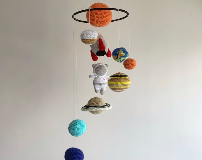 Combo Handgefertigtes Sonnensystem Babymobil, gehäkelte Planeten, Kinderspielzeug, Lernplaneten, Weihnachtsgeschenk, Planetenschmuck