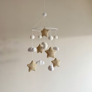 Crochet stars and clouds baby mobile, Handmade go stars baby mobile, Crochet star baby nursery, Ornaments, Birthday gift, Christmas gift.