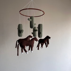 Handmade horses baby mobile, crochet horses baby nursery, crochet horse theme baby mobile, shower gift image 6