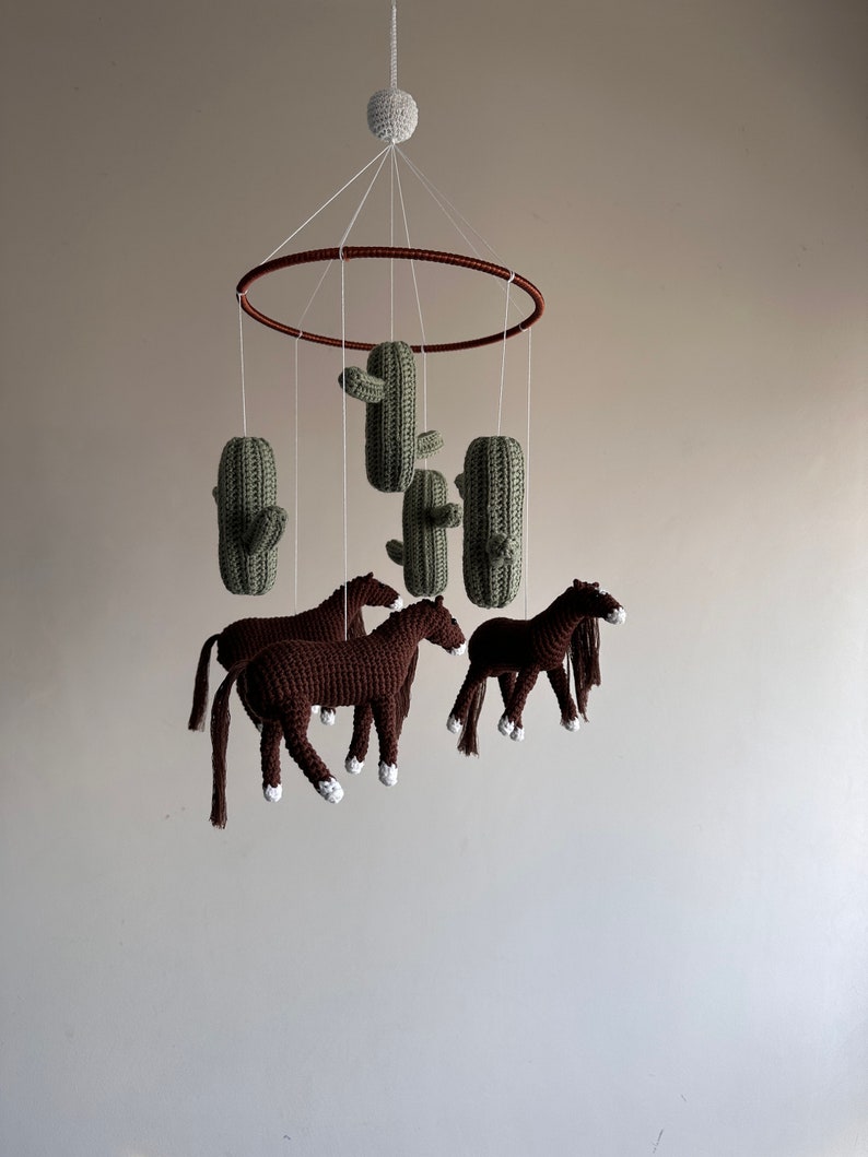 Handmade horses baby mobile, crochet horses baby nursery, crochet horse theme baby mobile, shower gift image 6