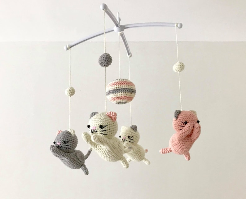 Crochet kitten baby mobile kitten mobile nursery Baby Mobile Etsy