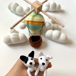 Rainbow hot air balloon with custom dog, crochet hot air balloon, crochet dog, personalized dog mobile nursery image 2