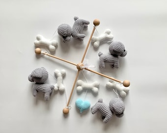 Crochet puppy and bones baby mobile , Crochet dogs play with bones baby nursery, dogs baby mobile, cute gift for baby and dog lovers