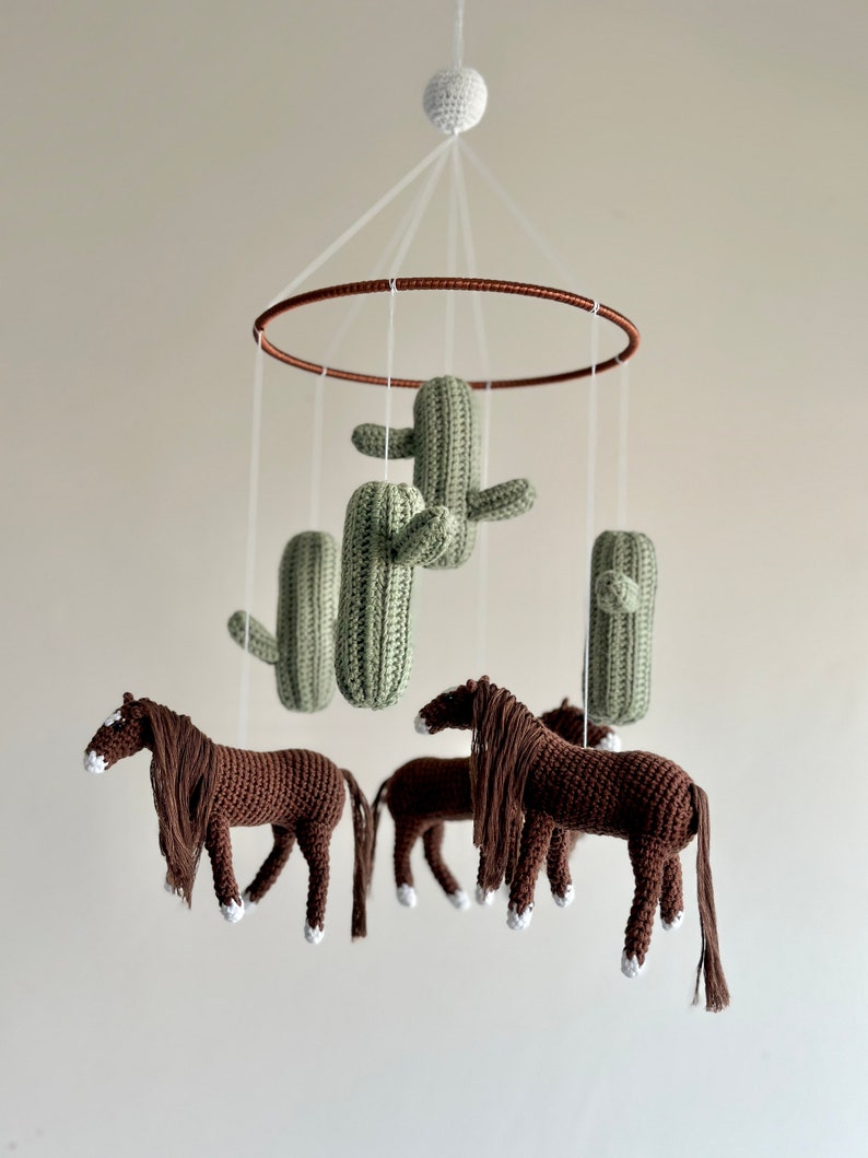 Handmade horses baby mobile, crochet horses baby nursery, crochet horse theme baby mobile, shower gift image 2