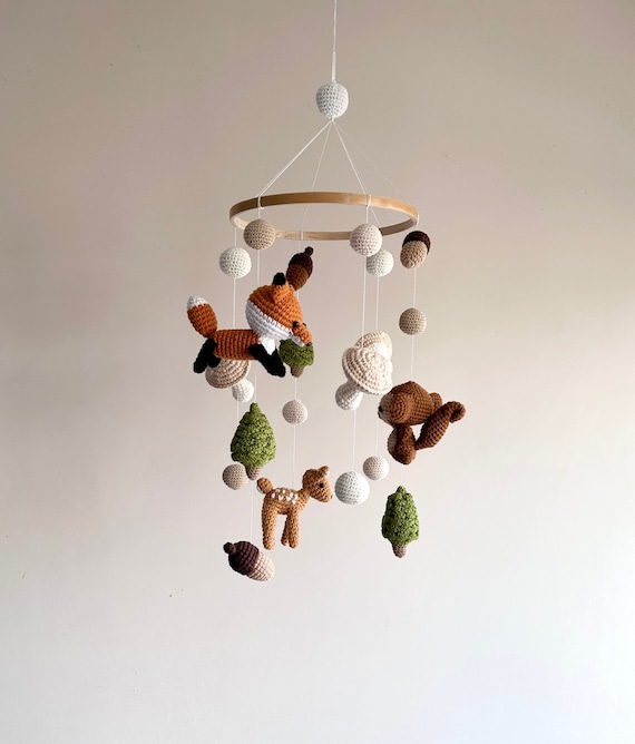Woodland animals baby mobile, handmade forest animals nursery, jungle animals baby mobile, shower gift