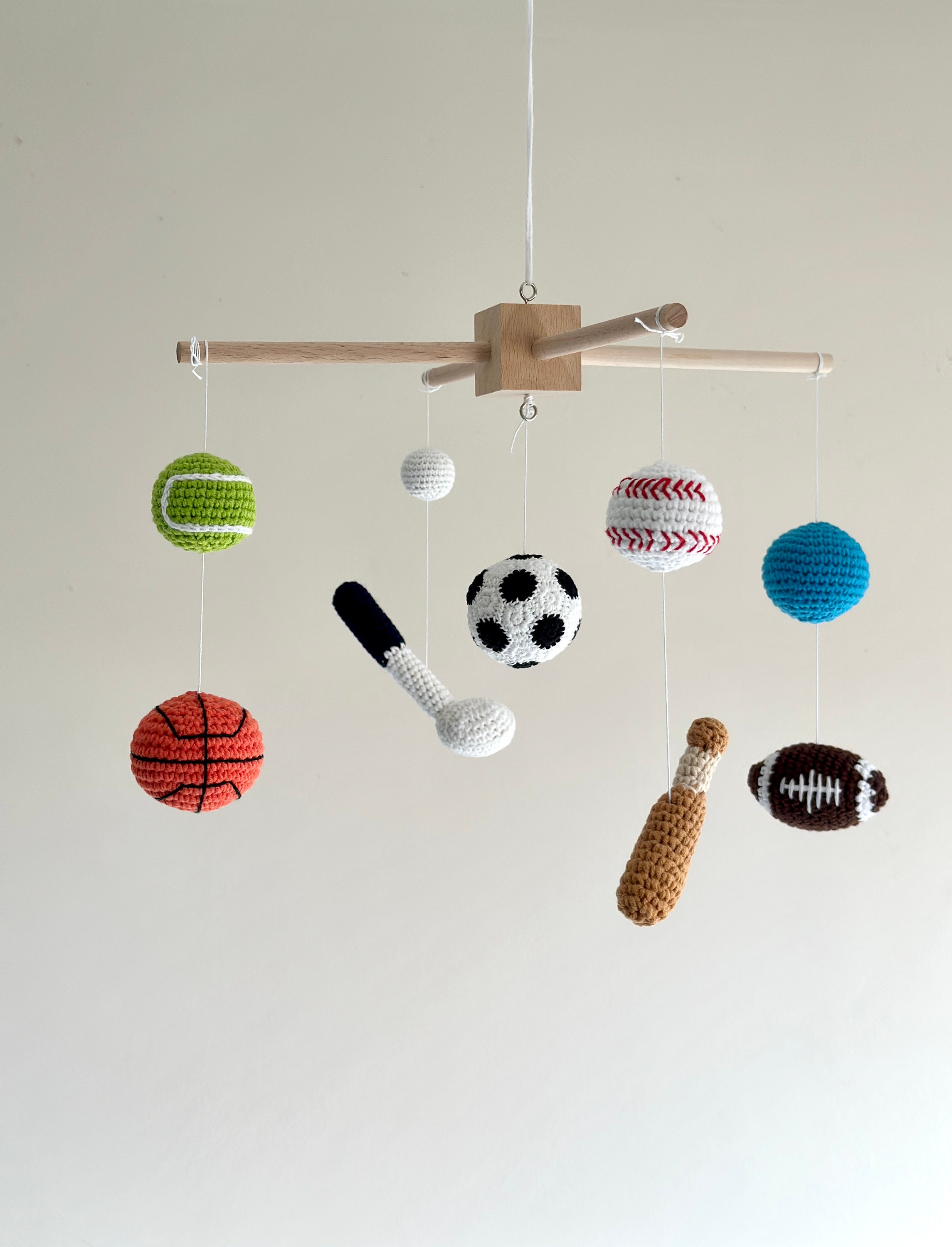 Sports baby mobile, crochet sport baby nursery, sports baby theme, baby shower gift