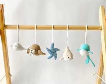 Crochet sea animals baby gym toys, baby gym toy set of sea animals, Play Gym, crochet toy, baby gym toys