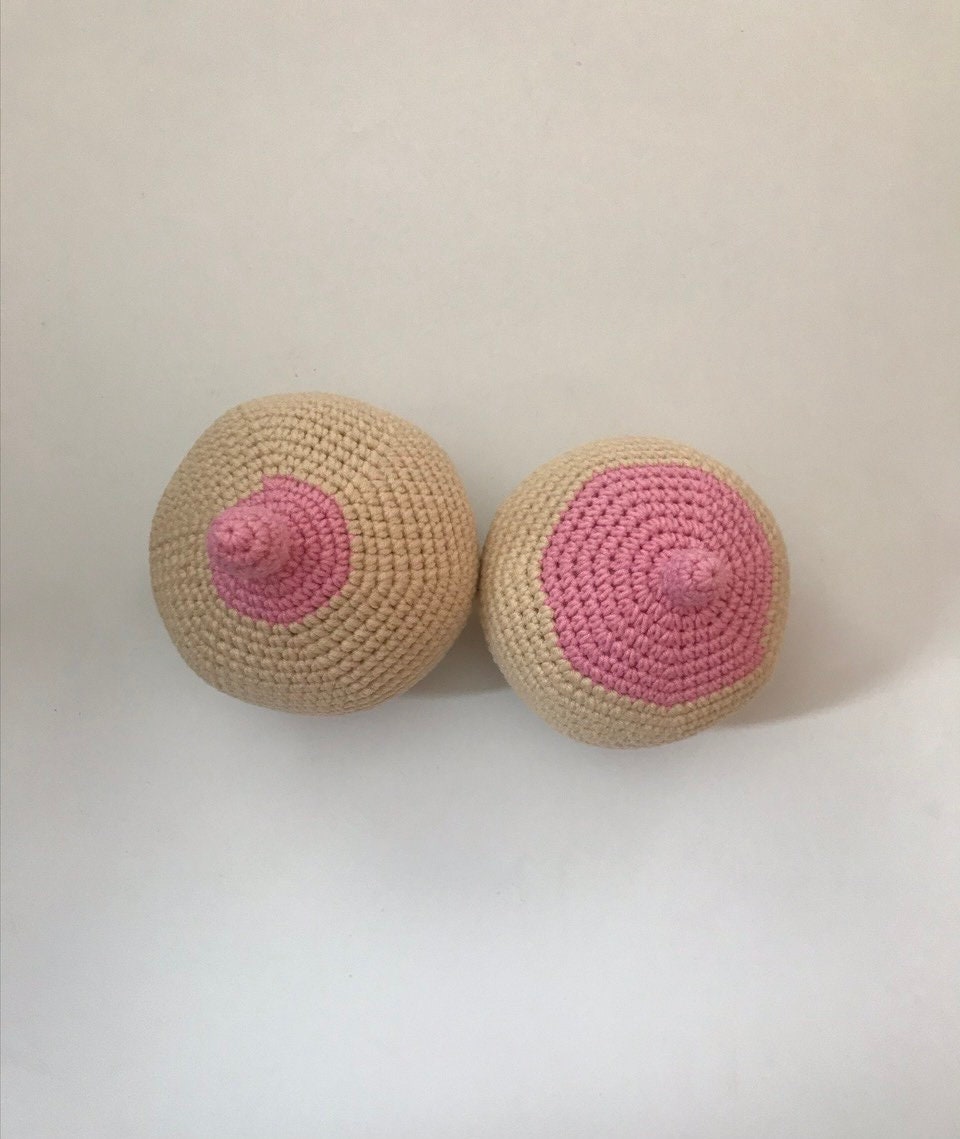 Crochet Breast,handmade Breast, Long Nipple Toy, Rattle Boob , Squeaker Boob,  Noisemake Boobs, Baby Plush Toy 