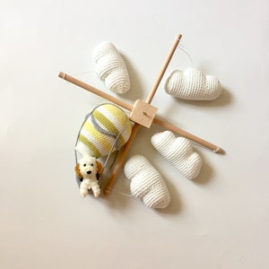 Custom dog with hot air balloon  baby mobile, crochet dog, crochet hot air balloon baby nursery,