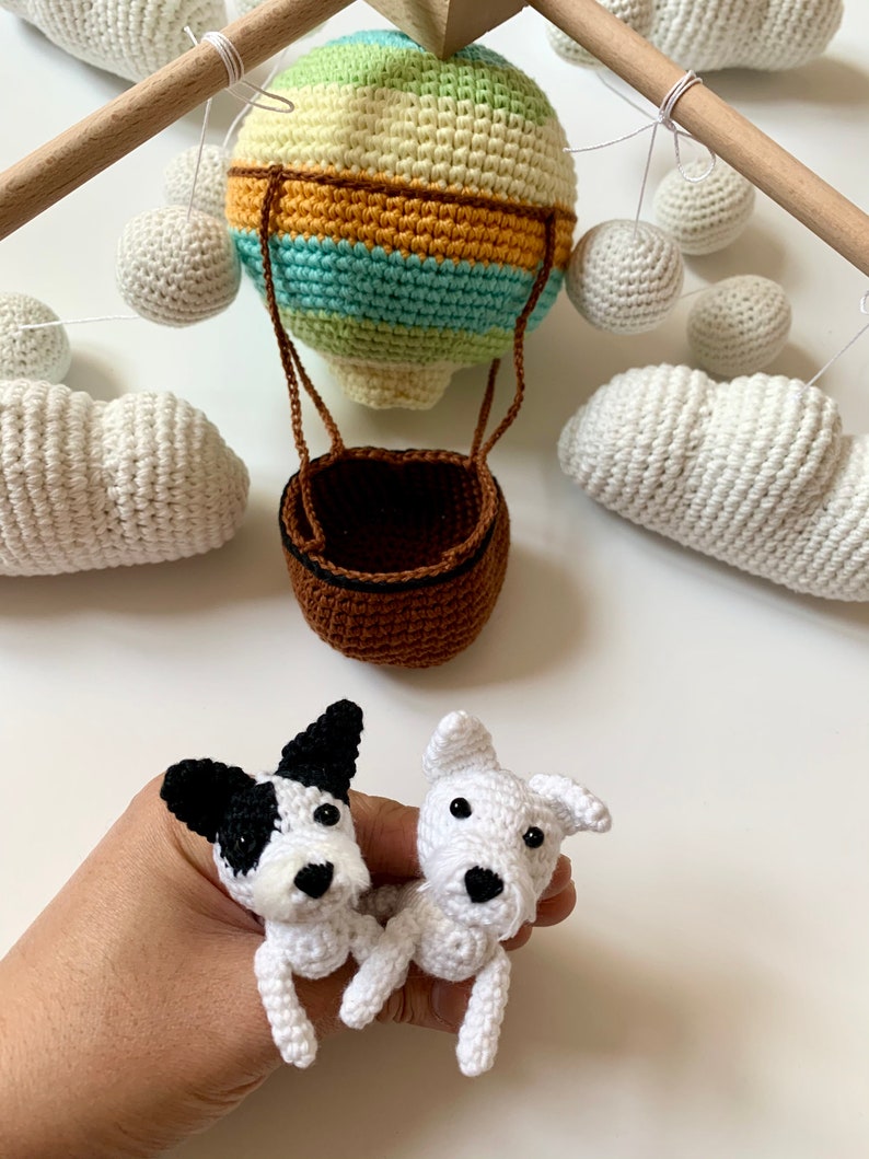 Rainbow hot air balloon with custom dog, crochet hot air balloon, crochet dog, personalized dog mobile nursery image 3