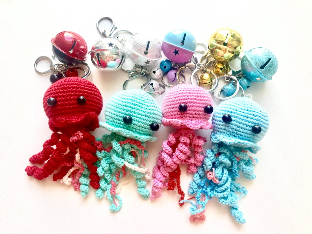 Crochet Jellyfish Keychain Ringing Bellsjellyfish Padlocks Etsy
