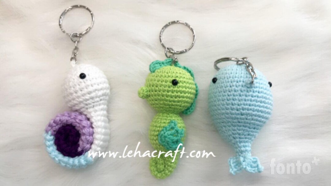 Set of 3pcs Crochet Key Chain Seahorse, Whale,snail, Easily Remarkable ...