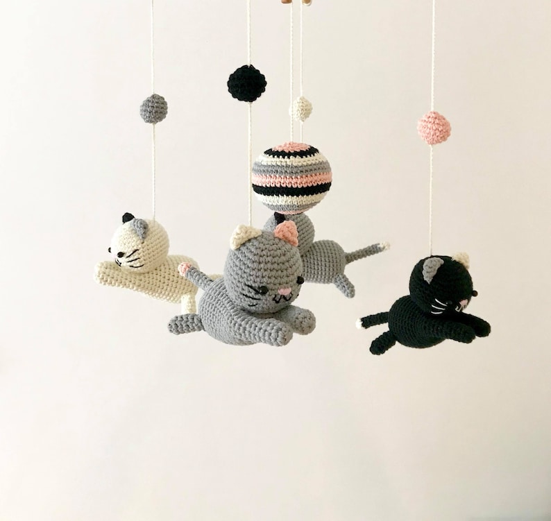 Crochet Kitten Baby Mobile Kitten Mobile Nursery Baby Mobile Etsy
