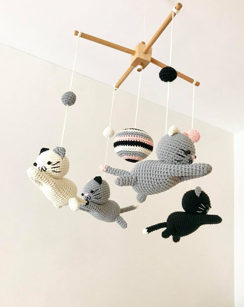 Crochet Kitten Baby Mobile Kitten Mobile Nursery Baby Mobile Etsy