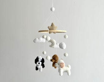 Crochet custom puppy baby mobile , custom dogs play with clouds baby nursery, custom cats baby mobile, cute gift for baby