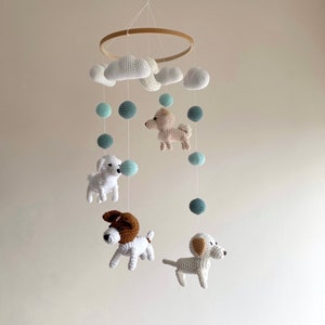 Crochet puppy and custom dog baby mobile , Crochet dogs baby nursery, dogs baby mobile, cute gift for baby and dog lovers