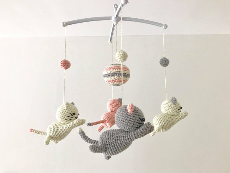 Crochet kitten baby mobile kitten mobile nursery Baby Mobile Etsy