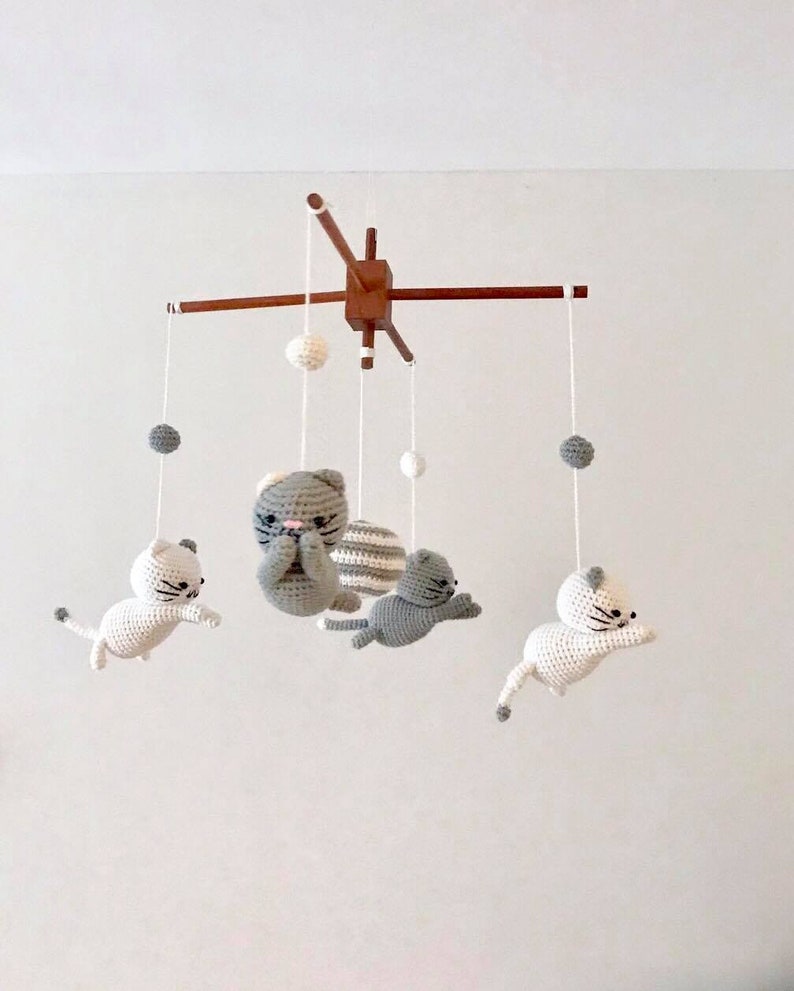 Crochet kitten baby mobile kitten mobile nursery Baby Mobile Etsy