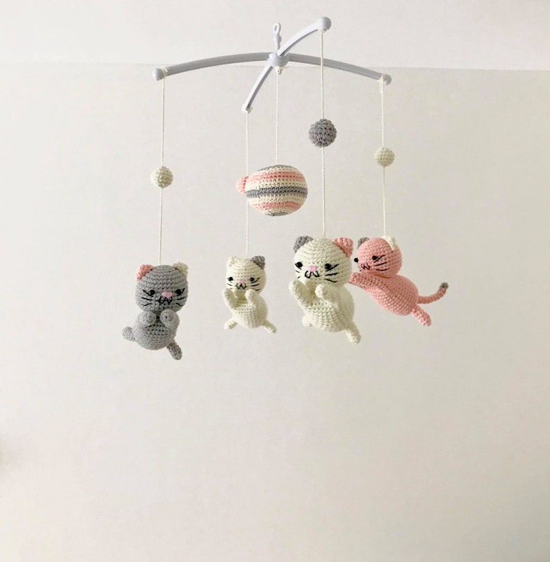 Crochet kitten baby mobile kitten mobile nursery Baby Mobile Etsy
