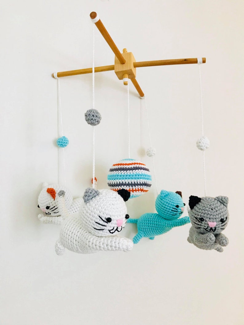Crochet Kitten Baby Mobile Kitten Mobile Nursery Baby Mobile Etsy
