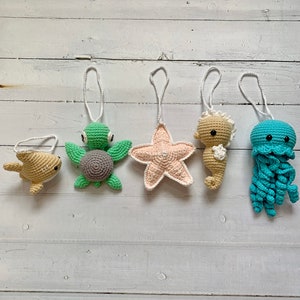 Crochet sea animals baby gym toys, baby gym toy set of sea animals, Play Gym, crochet toy, baby gym toys