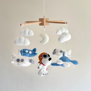 Crochet pilot dog Planes Baby Mobile, Pilot dog baby nursery, Airplane babyboy mobile, baby Shower gift for baby boy