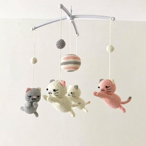 Crochet kitten baby mobile, kitten mobile nursery, Baby Mobile Meow Meow, Cat baby mobile,Crochet cat, Baby Crib Mobile, Nursery crib mobile