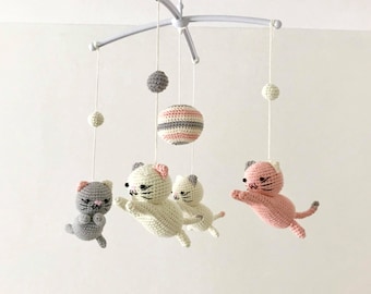 Crochet kitten baby mobile, kitten mobile nursery, Baby Mobile Meow Meow, Cat baby mobile,Crochet cat, Baby Crib Mobile, Nursery crib mobile