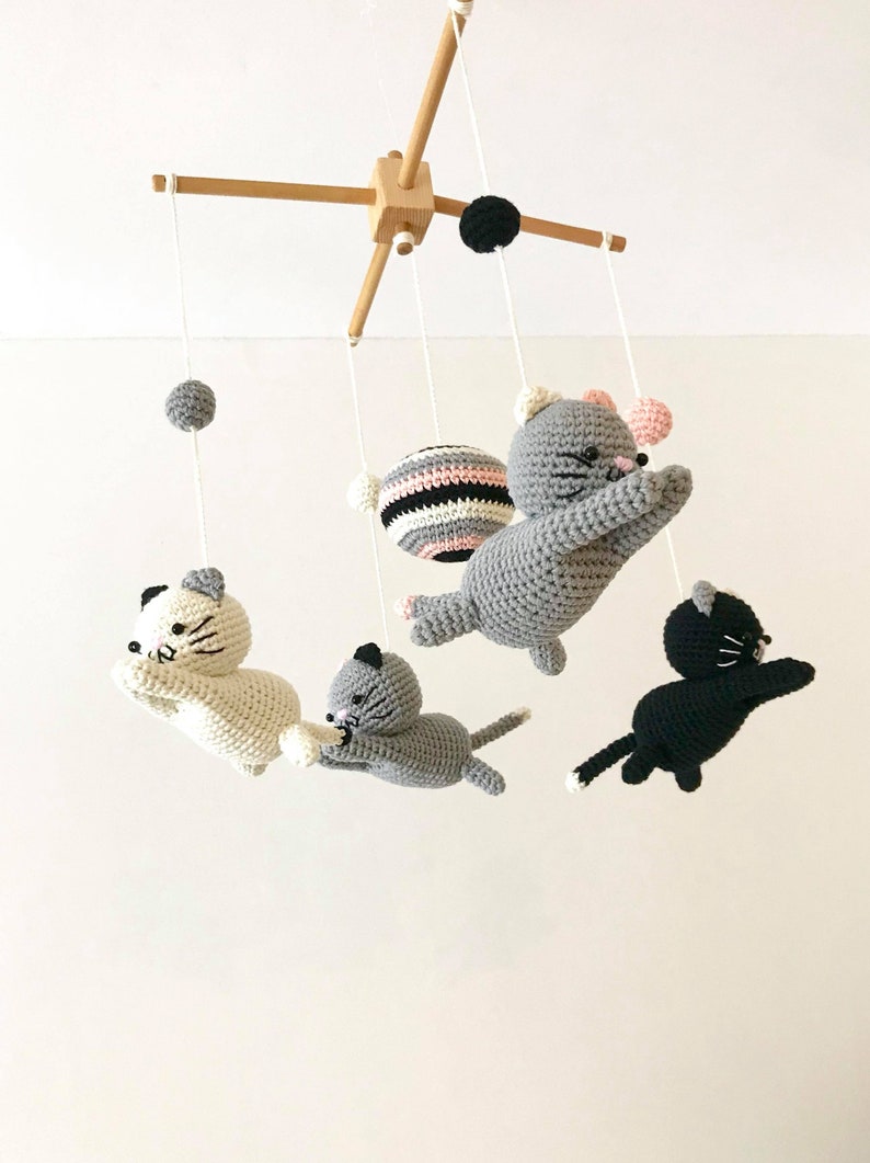Crochet Kitten Baby Mobile Kitten Mobile Nursery Baby Mobile Etsy