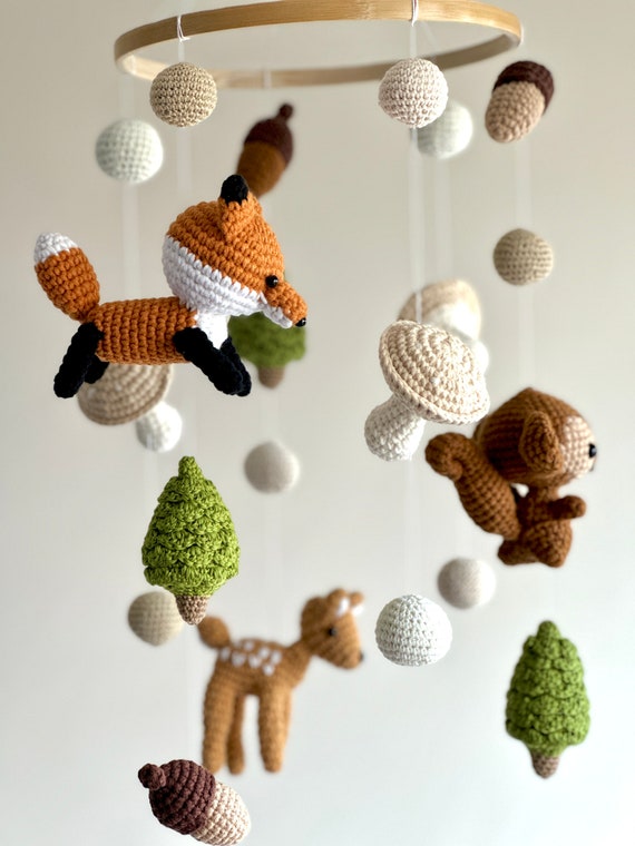 Woodland animals baby mobile, handmade forest animals nursery, jungle  animals baby mobile, shower gift