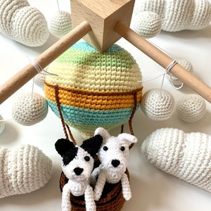 Rainbow hot air balloon with custom dog, crochet hot air balloon, crochet dog, personalized dog mobile nursery image 4