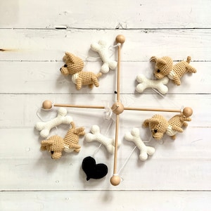 Crochet custom puppy and bones baby mobile , Custom dogs baby nursery, dogs baby mobile, cute gift for baby and dog lovers