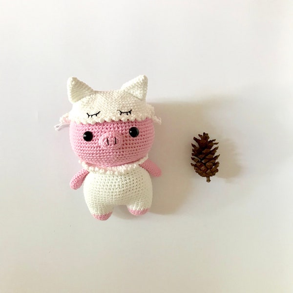 Baby big with piggy hat, Crochet pig, stuff animal, amigurumi, birthday gift, gift for baby