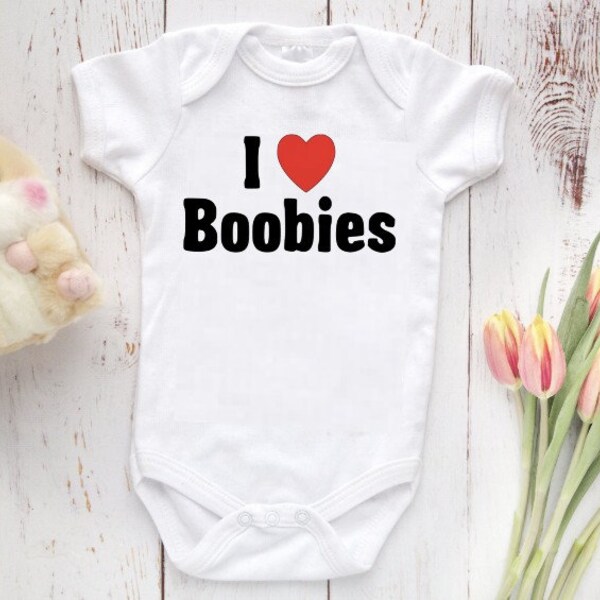 I Love Boobs Baby Bodysuit Cute Baby Clothes, Baby Shower Gift, Baby Boy and Girl, Newborn Baby, Pink Blue Gray