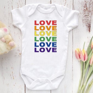 Gay Pride Love Baby Bodysuit | Love Is Love Infant Romper | LGBTQ Baby Shower Gift