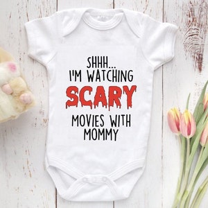 Shhh... I'm Watching Scary Movies with MOMMY, Movies Baby Bodysuit Cute Baby Clothes, Baby Shower Gift, Baby Boy and Girl, Newborn Baby image 1