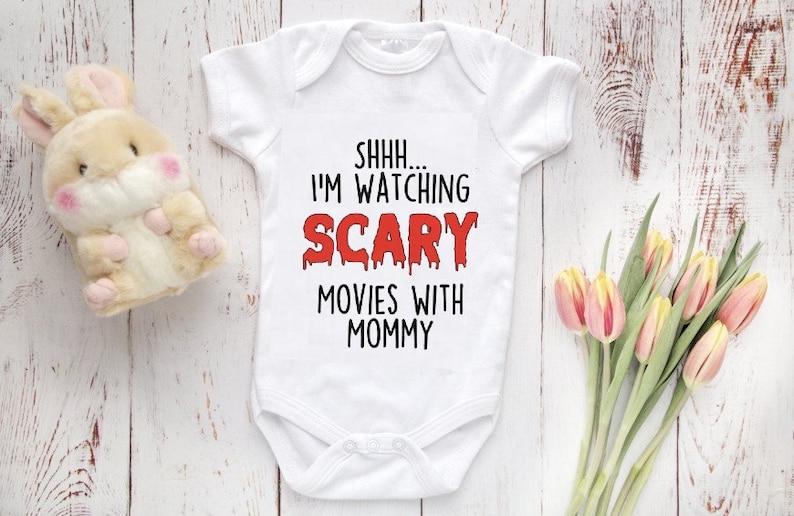 Shhh... I'm Watching Scary Movies with MOMMY, Movies Baby Bodysuit Cute Baby Clothes, Baby Shower Gift, Baby Boy and Girl, Newborn Baby image 1