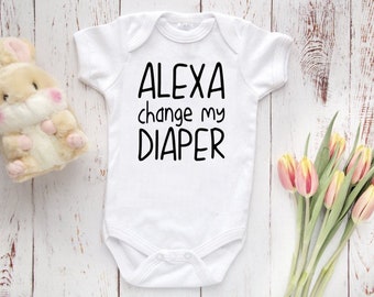 Alexa Change My Diaper Baby Baby Bodysuit Cute Baby Clothes, Baby Shower Gift, Baby Boy and Girl, Newborn Baby, Pink Blue Gray