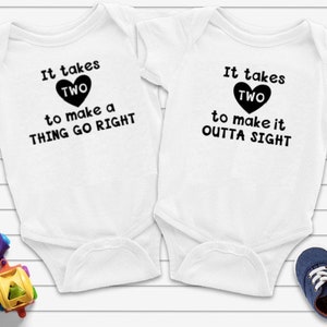 It Takes Two Baby Bodysuits, Twin Bodysuits, Song Lyrics clothes, Cute twins shirts, Baby Shower gifts