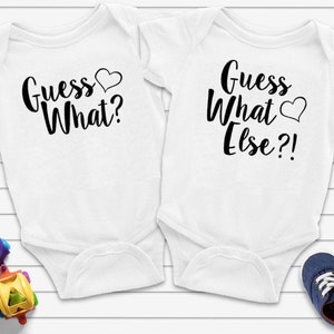 Twins pregnancy announcement Bodysuits, Twins Bodysuits, multiples announcement, Twins Baby Bodysuits, Guess What pregnancy