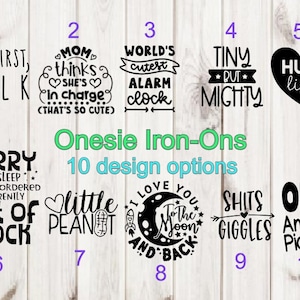 Baby Bodysuit Station Iron-On Kit, 10 Girl iron ons, Some gender neutral iron ons,  decals, Baby Shower decals, Iron-On, Custom Colors