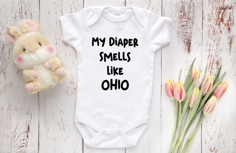 My Diaper Smells Like OHIO Baby Bodysuit, Michigan Fan, I Love Football, Michigan baby gift, baby gift image 2
