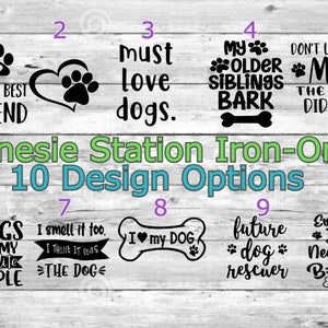 Baby Bodysuit &quot;Dog Lover&quot; Station Iron-On Kit, Gender Neutral 10 iron ons, Onesie® decals, Baby Shower decals, Iron-On, Custom Colors