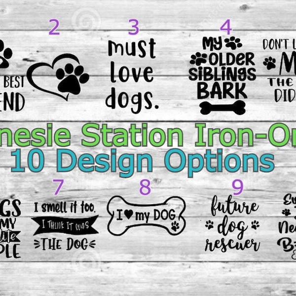 Baby Bodysuit "Dog Lover" Station Iron-On Kit, Gender Neutral 10 iron ons, Onesie® decals, Baby Shower decals, Iron-On, Custom Colors