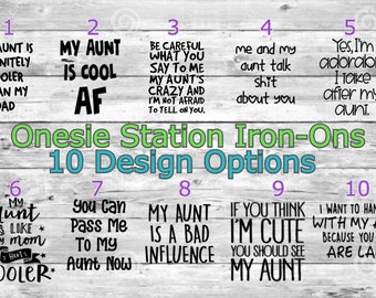 Aunt Baby Bodysuit Station Iron-On Kit, Boy and Gender Neutral iron ons, Baby Bodysuit decals, Baby Shower decals, Iron-On, Custom Colors